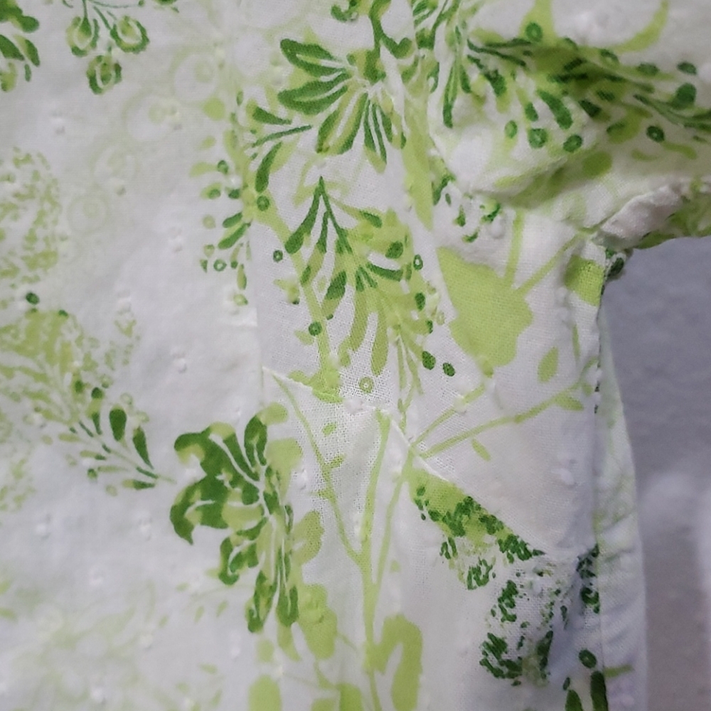Coldwater Creek Green Floral Swiss Dot 3/4 Sleeve - Picture 10 of 11